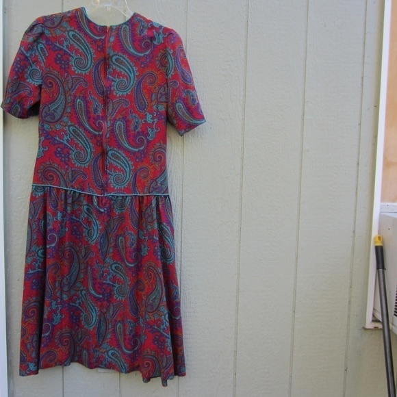 Vintage‎ B.G.B  LTD Madi Dress Women's 16 Red/Blue Paisley Zip Back Boho  USA - Picture 4 of 14